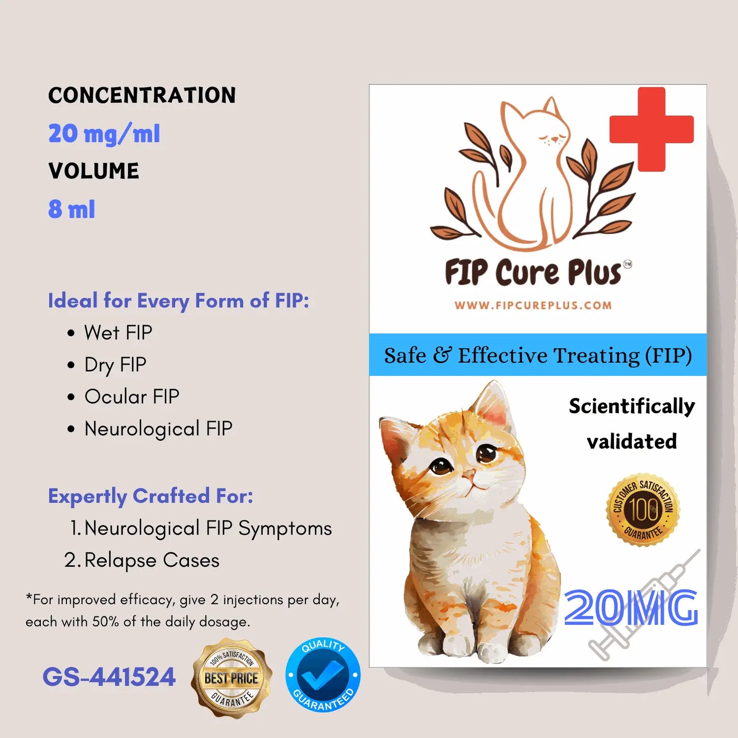 FIP Cure Plus GS-441524 | 20mg/ml | 8ml (standard) to Cure FIP - FIP Cure Plus