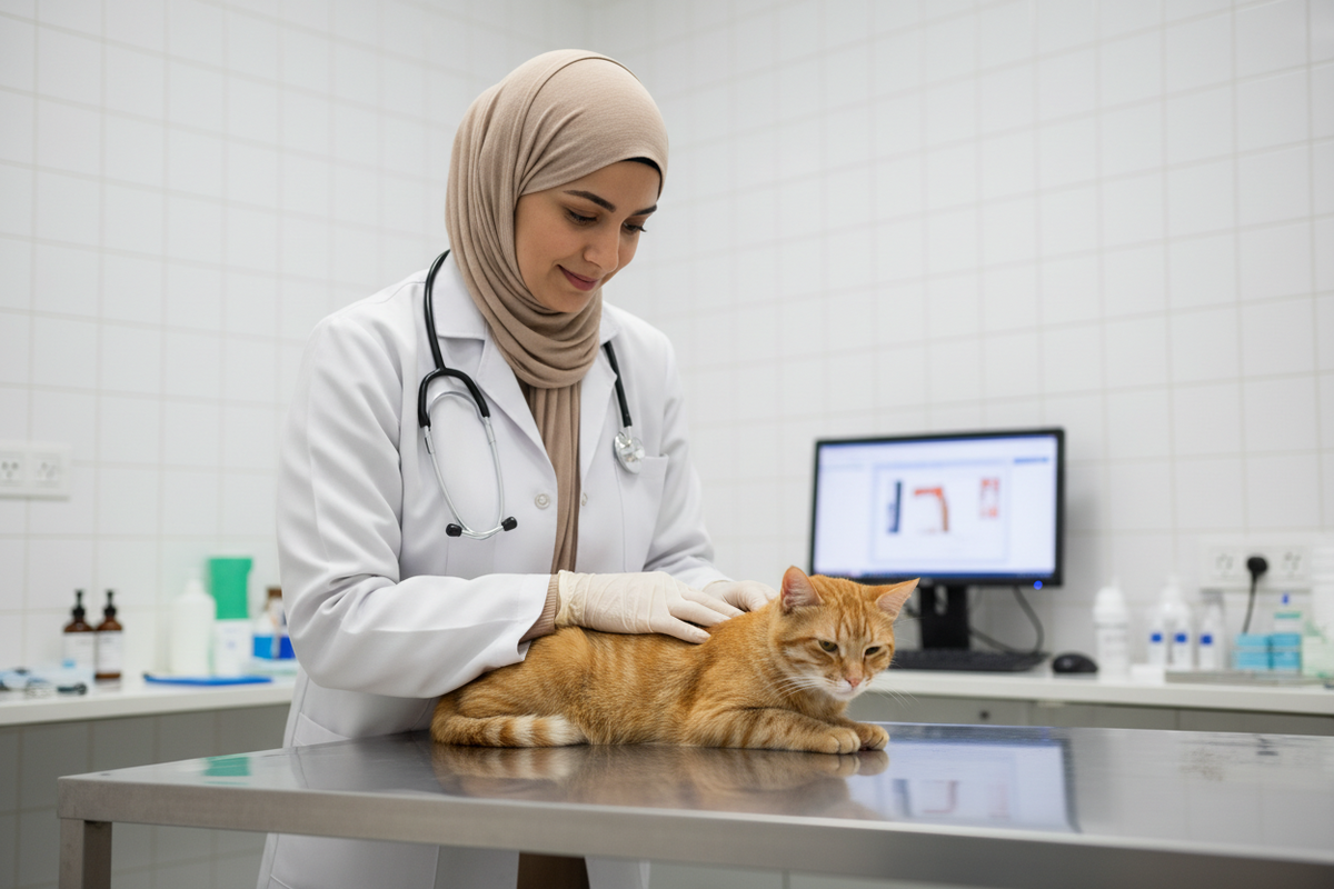 Cat receiving GS-441524 injection for FIP treatment — side effects guide by FIP Cure Plus