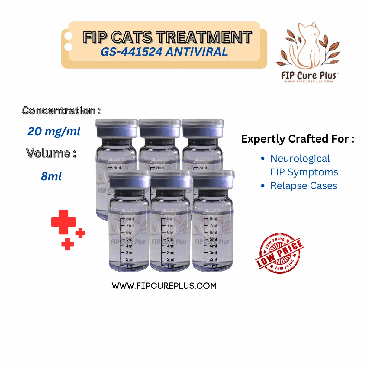 FIP Cure Plus GS-441524 | 6 Vials 20mg/ml | 8ml (standard) to Cure FIP