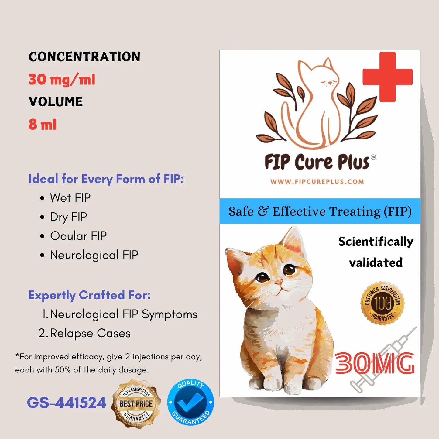 FIP Cure Plus GS-441524 | 30mg/ml | 8ml (premium, faster response) to Cure FIP - FIP Cure Plus