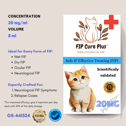 FIP Cure Plus GS-441524 | 6 Vials 20mg/ml | 8ml (standard) to Cure FIP - FIP Cure Plus