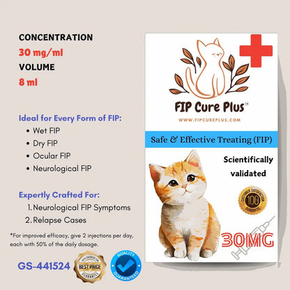 FIP Cure Plus GS-441524 | 6 Vials 30mg/ml | 8ml (premium, faster response) to Cure FIP - FIP Cure Plus