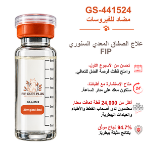 علاج التهاب الصفاق المعدي السنوري FIP باستخدام حقن GS-441524 بتركيز 30mg/ml وحجم 8ml من فيب كيور بلس (FIP Cure Plus).